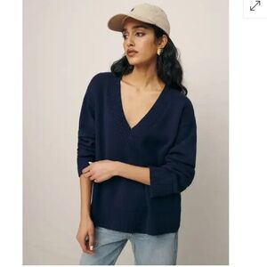 Reformation sienna navy blue v neck cotton sweater